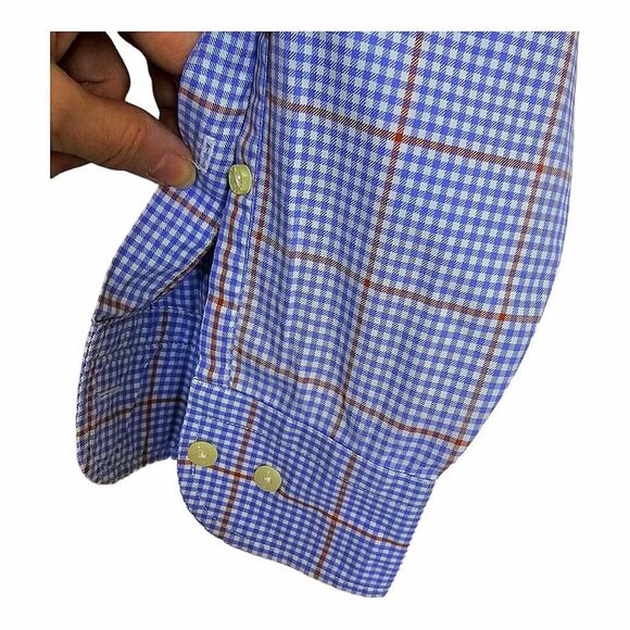 𝅺Peter Millar Button Down in Blue, Orange & White Plaid Size XL - Picture 5 of 8